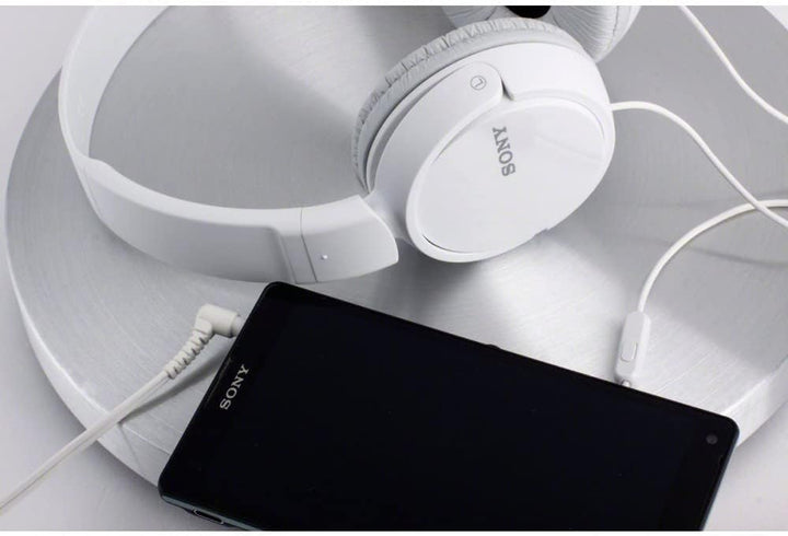 Sony MDR-ZX110AP faltbarer Bügelkopfhörer mit Headsetfunktion, weiss Weiss Single, Weiss Single
