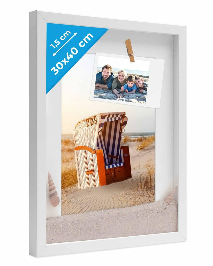 PHOTOLINI 3D Bilderrahmen zum Befüllen 30x40 Weiss gross, 1,5 cm tiefer Objektrahmen mit Glas, tiefe