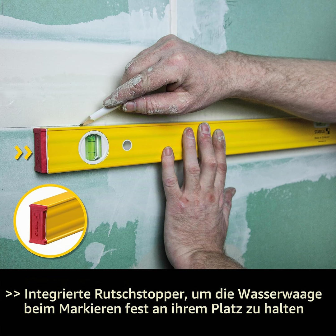 STABILA Wasserwaage Type 80 AS-2, 80 cm, verstärktes Alu-Profil, 1 Horizontal-Libelle, 2 Vertikal-Li