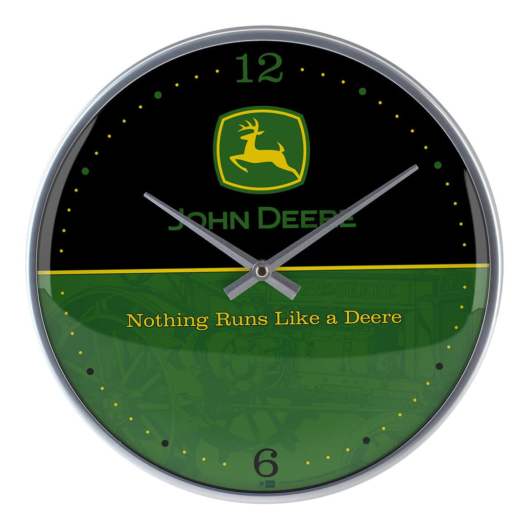 Nostalgic-Art Retro Wanduhr, Ø 31 cm, John Deere Logo – Black and Green – Geschenk-Idee für Traktor-