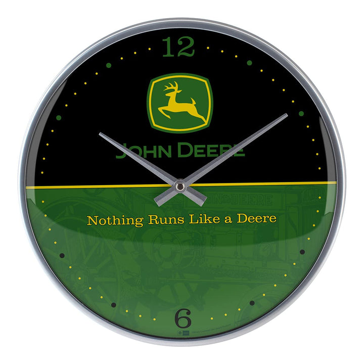 Nostalgic-Art Retro Wanduhr, Ø 31 cm, John Deere Logo – Black and Green – Geschenk-Idee für Traktor-