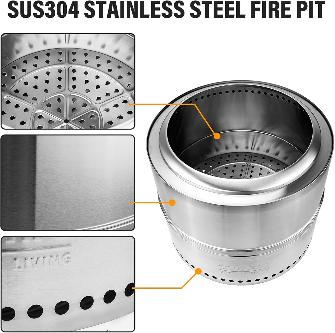 Onlyfire Tragbare Feuerstellen mit Aufbewahrungstasche, 50cm Fire Pit aus Edelstahl, Abnehmbarer Asc