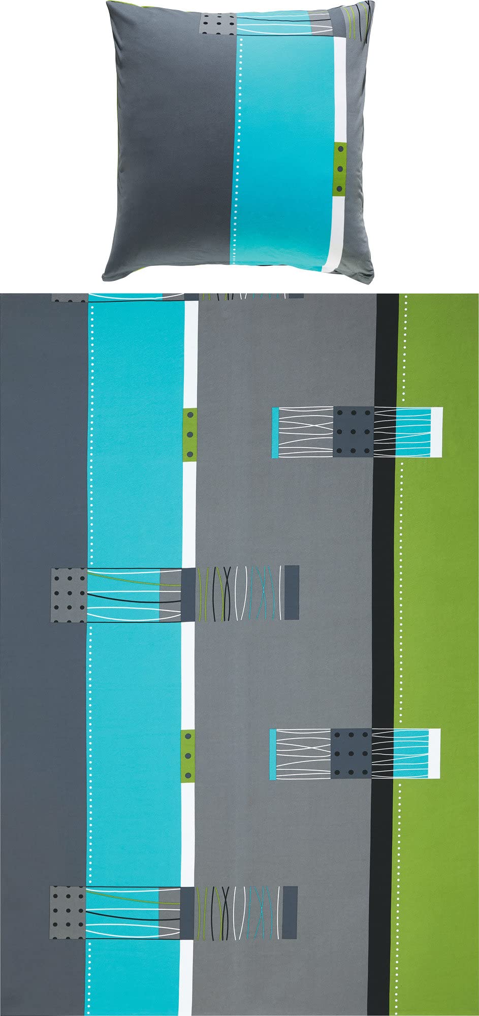 Erwin Müller Bettwäsche, Bettgarnitur, Kissenbezug Mako-Jersey grün-blau-grau Grösse 155x220 cm (80x