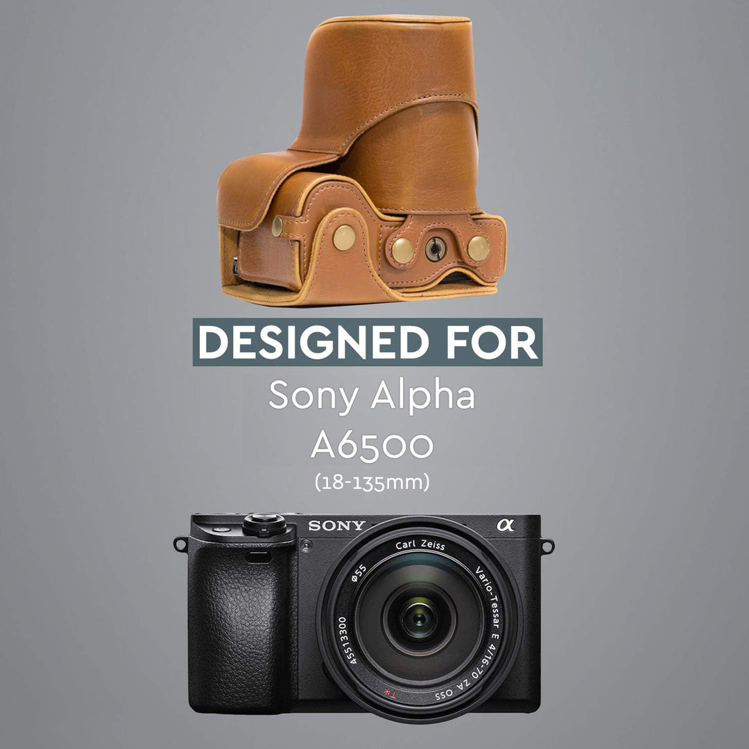 MegaGear MG1486 Sony Alpha A6500 (16-70, 18-135 mm) Ever Ready Leder Kamera-Case mit Trageriemen - H