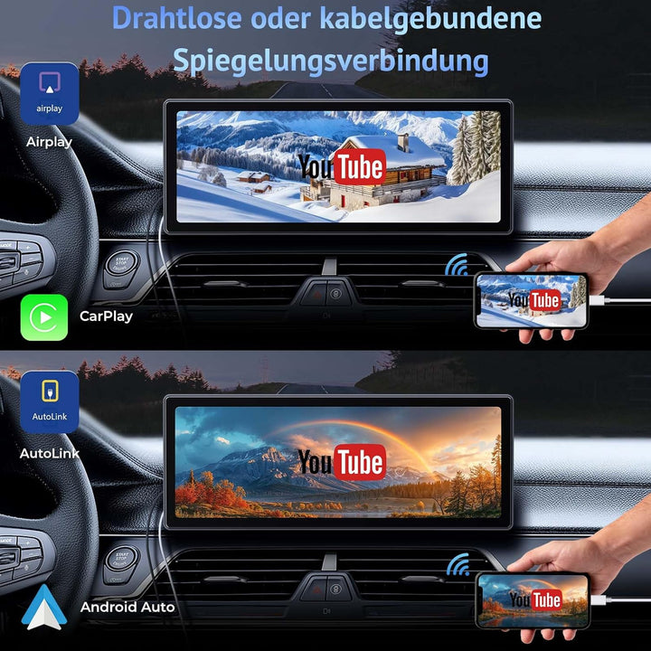 10.26 Zoll CarPlay Display kompatibel mit Apple CarPlay & Android Auto,IPS Car Play Display mit 1080