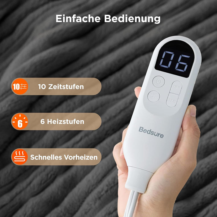 BEDSURE Heizdecke Wärmedecke Elektrische Kuscheldecke - mit Abschaltautomatik, 6 Heizstufen & 10 Stu