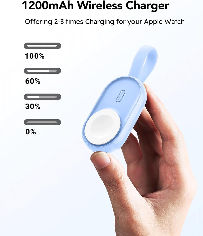 VEGER Mini Powerbank kompatibel mit Apple Watch Series (9-1) 1200mAh, Wireless Tragbares Ladegerät k