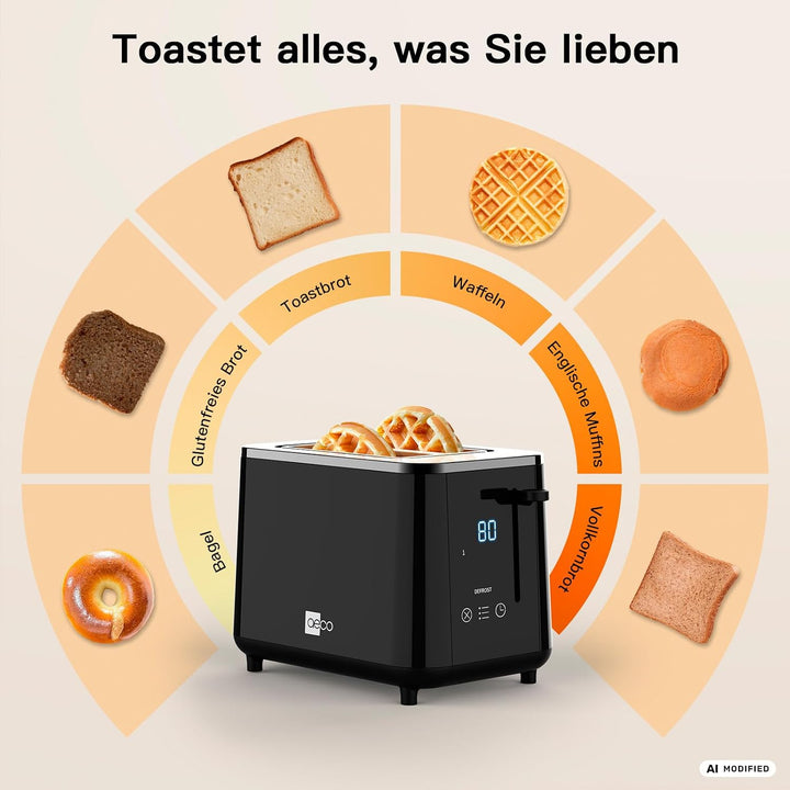 aeco toastlab PRO Toaster 2 Scheiben mit LED-Touch - extra breite Schlitze, 6 Stufen, Brotzentrierun