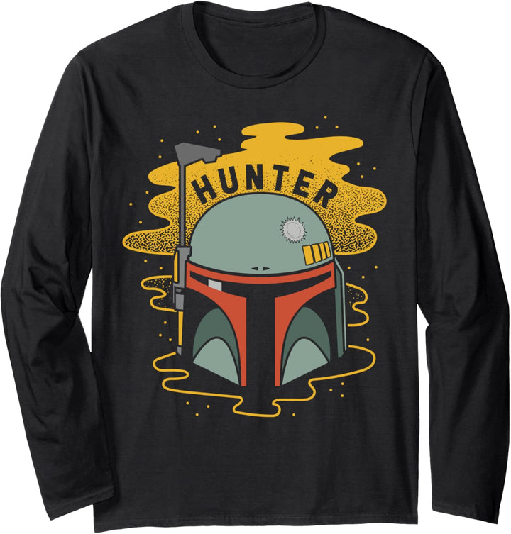 Star Wars Boba Fett Cartoon Hunter Helmet Portrait Langarmshirt