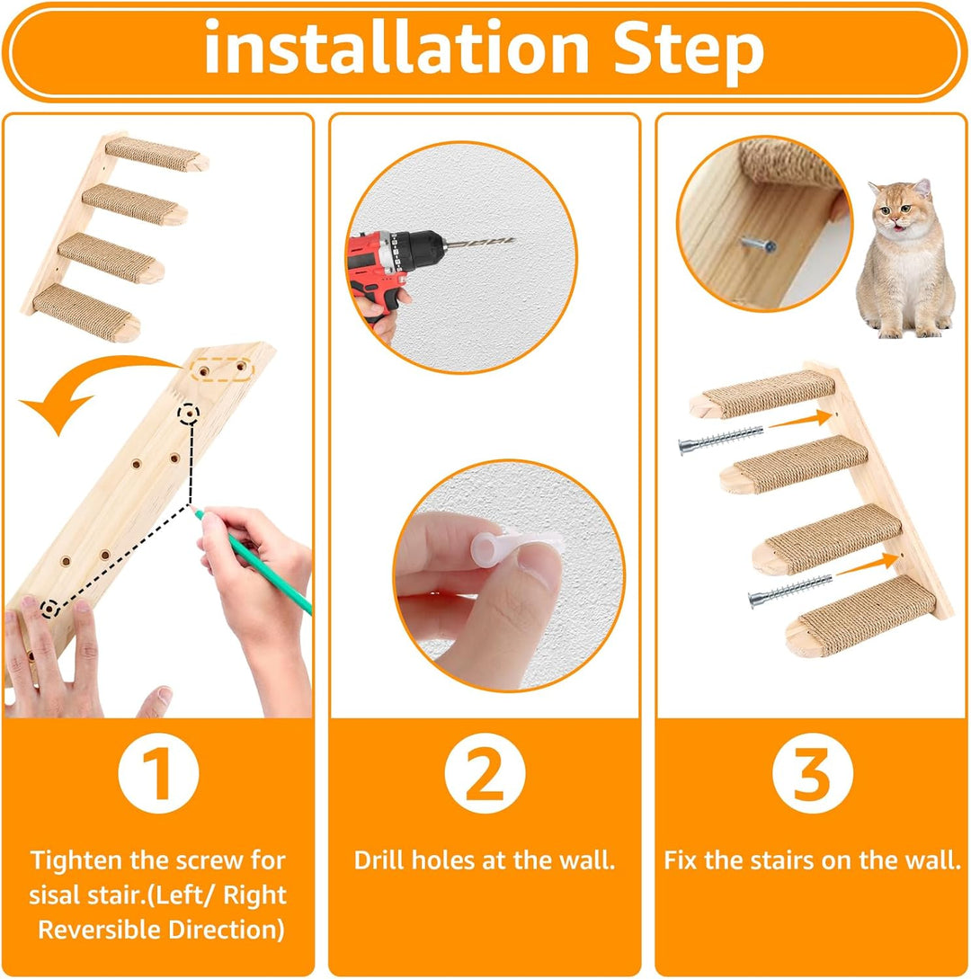 DAJAVE 2 Stück Kletterwand Katzen Katzentreppe Wand 8 Stufen,Katzenleiter mit Juteseil,Katzenbretter