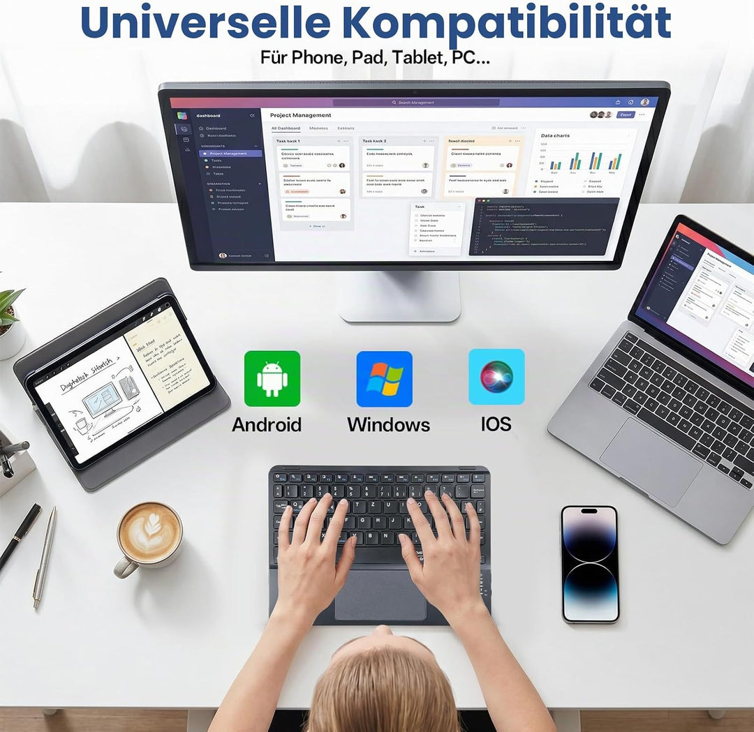 Bluetooth Tastatur mit Touchpad, Tastatur für ipad, Tablet, QWERTZ
