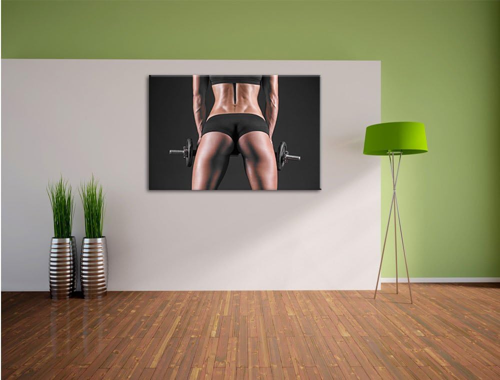 Pixxprint Sexy Frau mit Hanteln als Leinwandbild/Grösse: 100x70 / Wandbild/Kunstdruck/fertig bespann