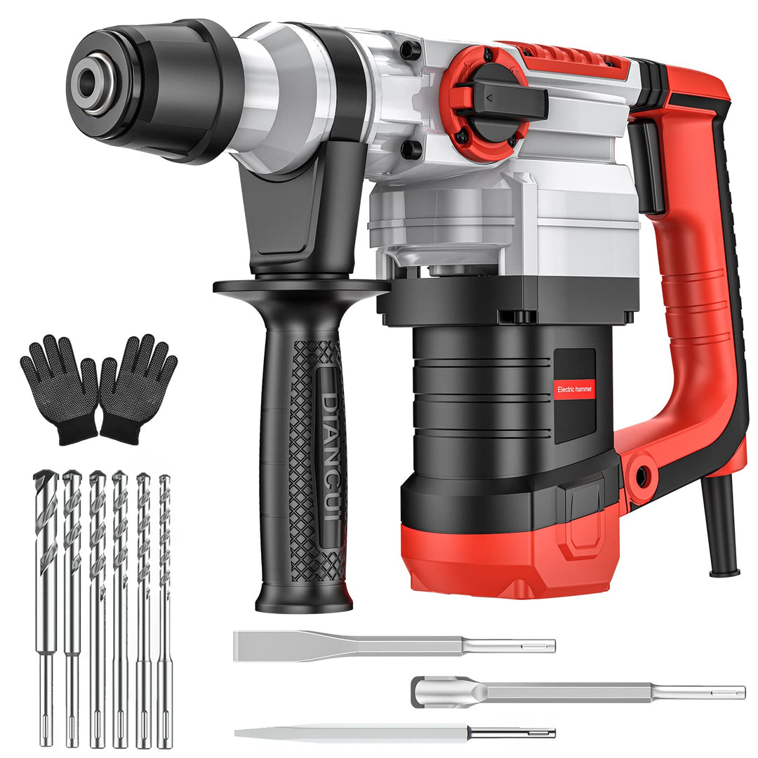 Bohrhammer SDS Plus 1500W, 4 in 1 Funktionen, Anti-Vibrationsgriff und Sicherheitskupplung, Mit Zube