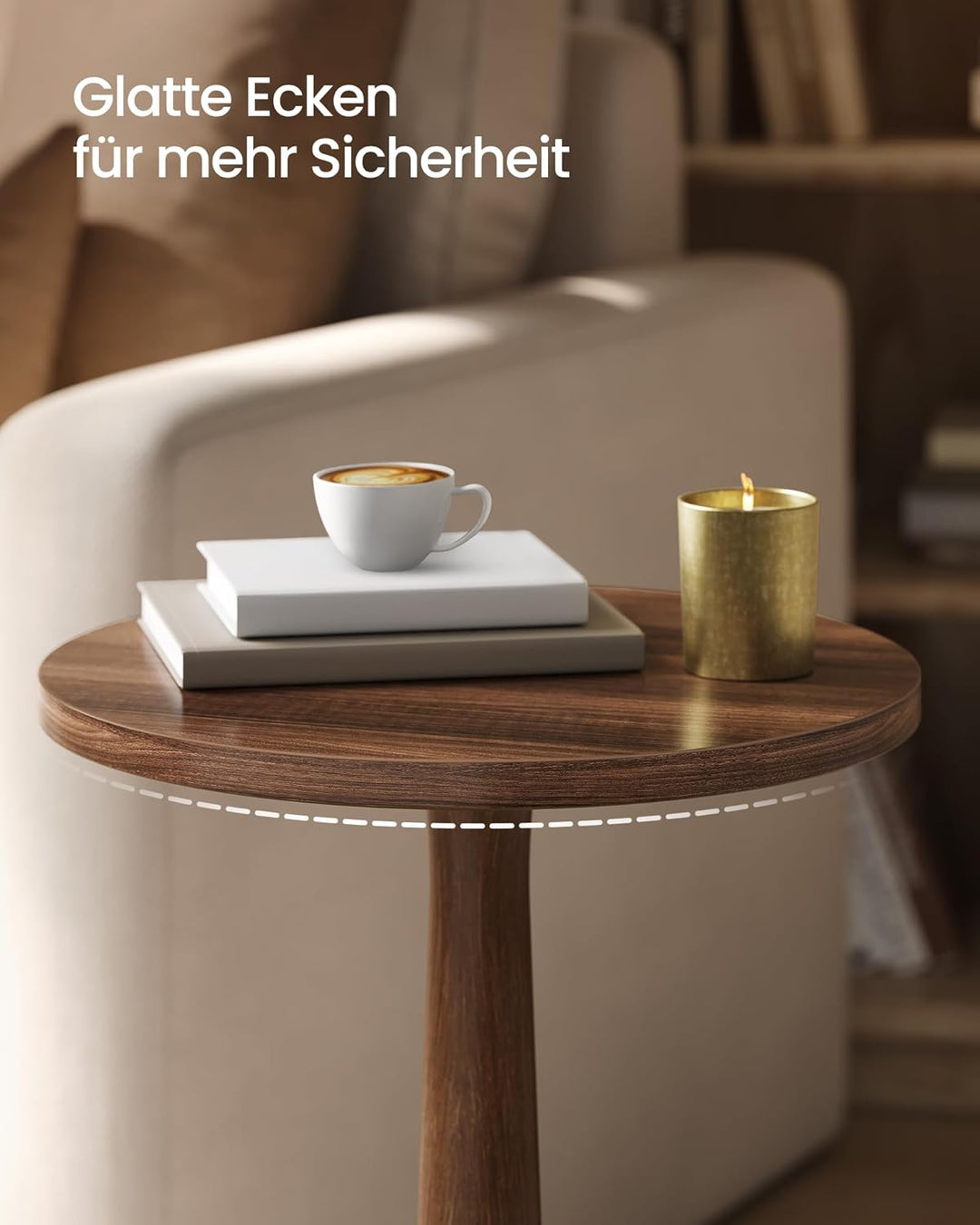 VASAGLE Mariel Kollektion - Beistelltisch rund, Kleiner Sofatisch, Nachttisch, Bein aus Massivholz,