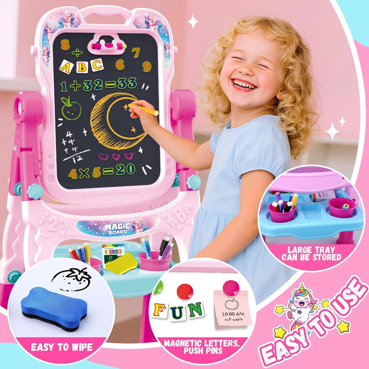 Kindermalztafel für Kinder, Höhenverstellbare Doppelseitige Drehbare Magnettafel Kinder Staffelei Ma