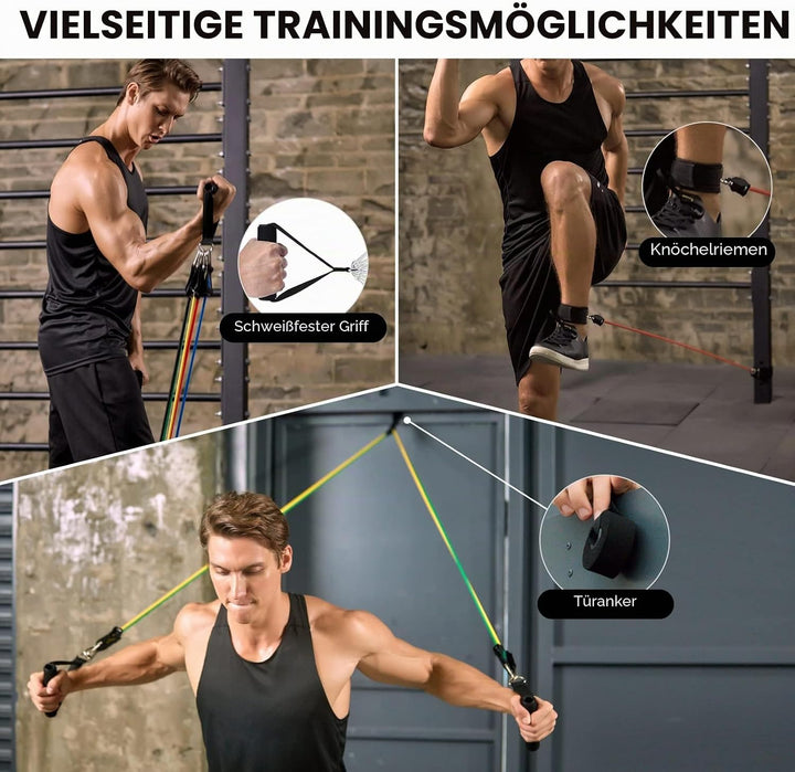 Odoland Resistance Bands Gymnastikband Widerstandsband Set mit Trainingsguide: 5X Expander Tubes, 4
