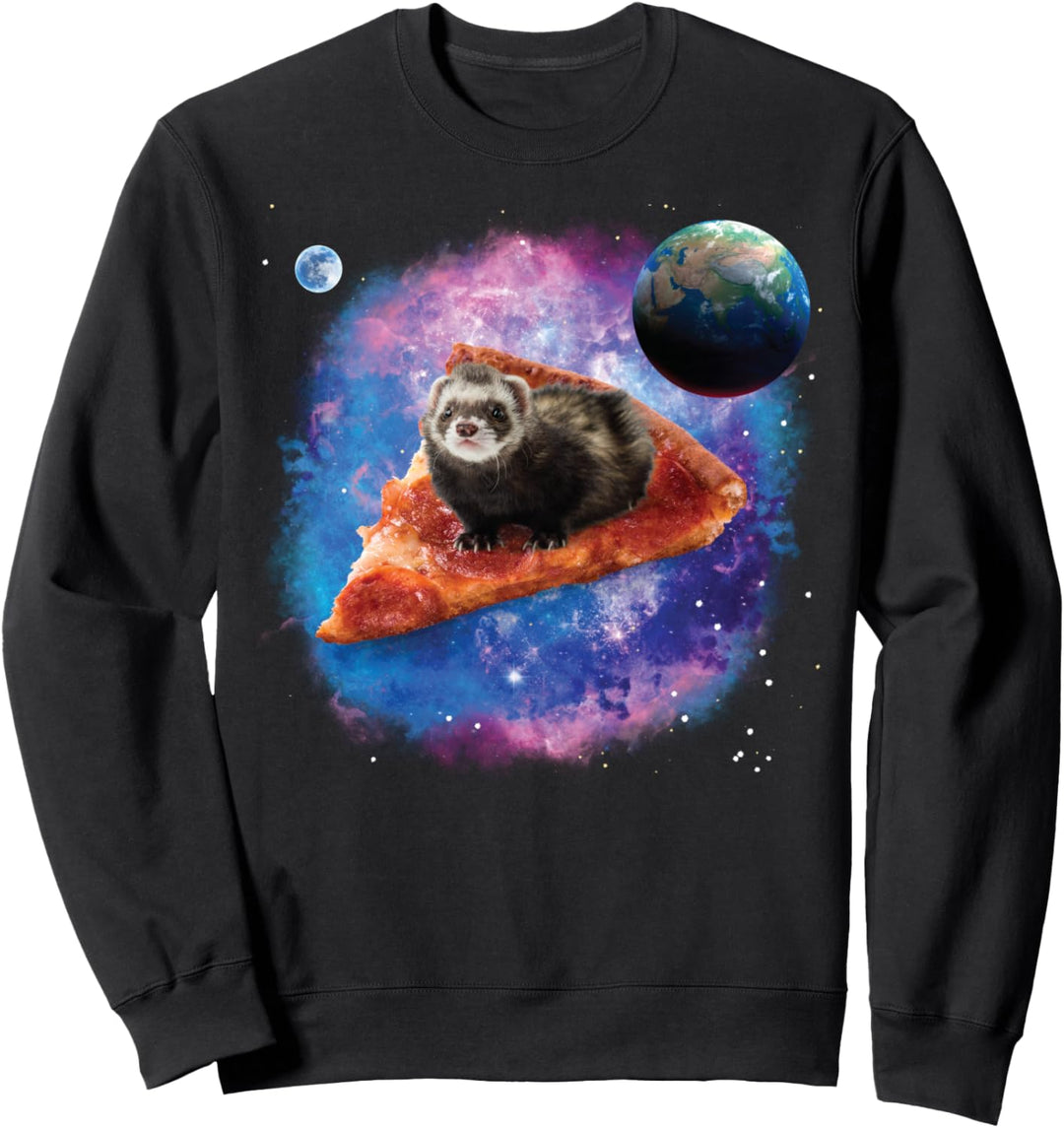 Funny Ferret on a Pizza in Space Ferret Sweatshirt