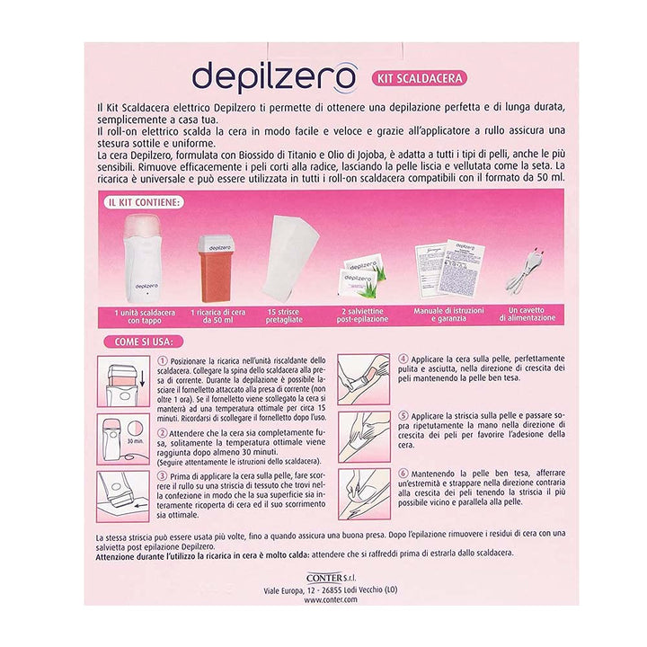 Depilzero Kit Scaldacera + Ricarica + Strisce Depilatorie + Salviettine