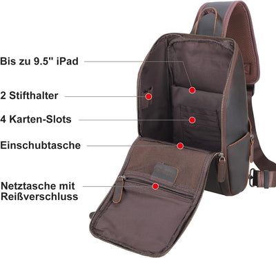 TIDING Herren Taschen Sling Bag Crossbody Leder Schultertasche Rucksack Umhängetaschen Herren für Re