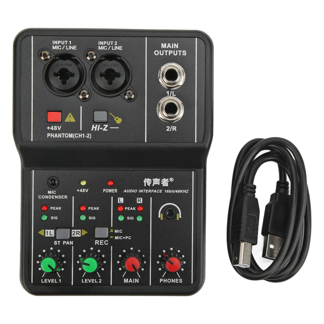 2-Kanal-Audio-Mixer,Professioneller Audio-Mixer, USB 48V Phantomspeisung, kompaktes Sound-Mischpult,