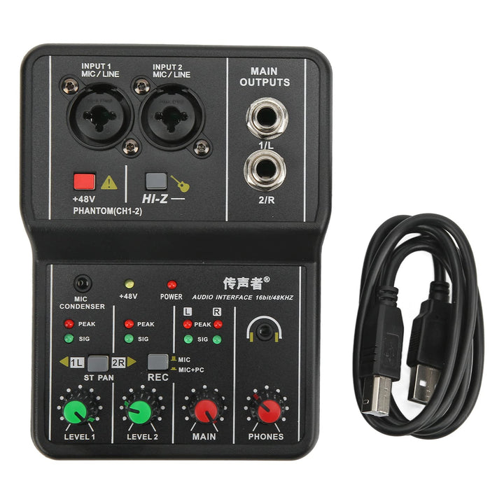 2-Kanal-Audio-Mixer,Professioneller Audio-Mixer, USB 48V Phantomspeisung, kompaktes Sound-Mischpult,