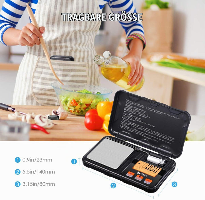 Brifit Feinwaage 0.01g, 200g /0,01g Digitalwaage, Taschenwaage, Goldwaage, Präzisionswaagen mit Tara