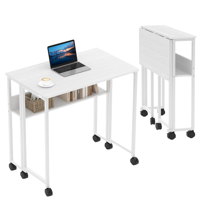 Schreibtisch Klappbarer Computertisch Mit Rollen Klappschreibtisch Mit Lagerregale Platzsparender Kl