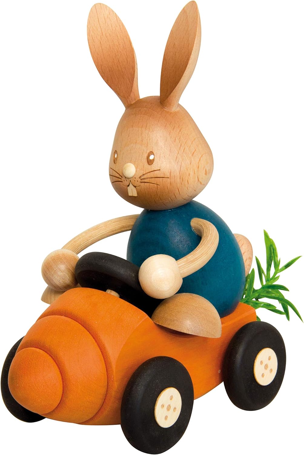 Drechslerei Kuhnert - Osterdekoration/Osterhase - Stupsi Hase mit Möhrenflitzer - 12cm - aus Holz -