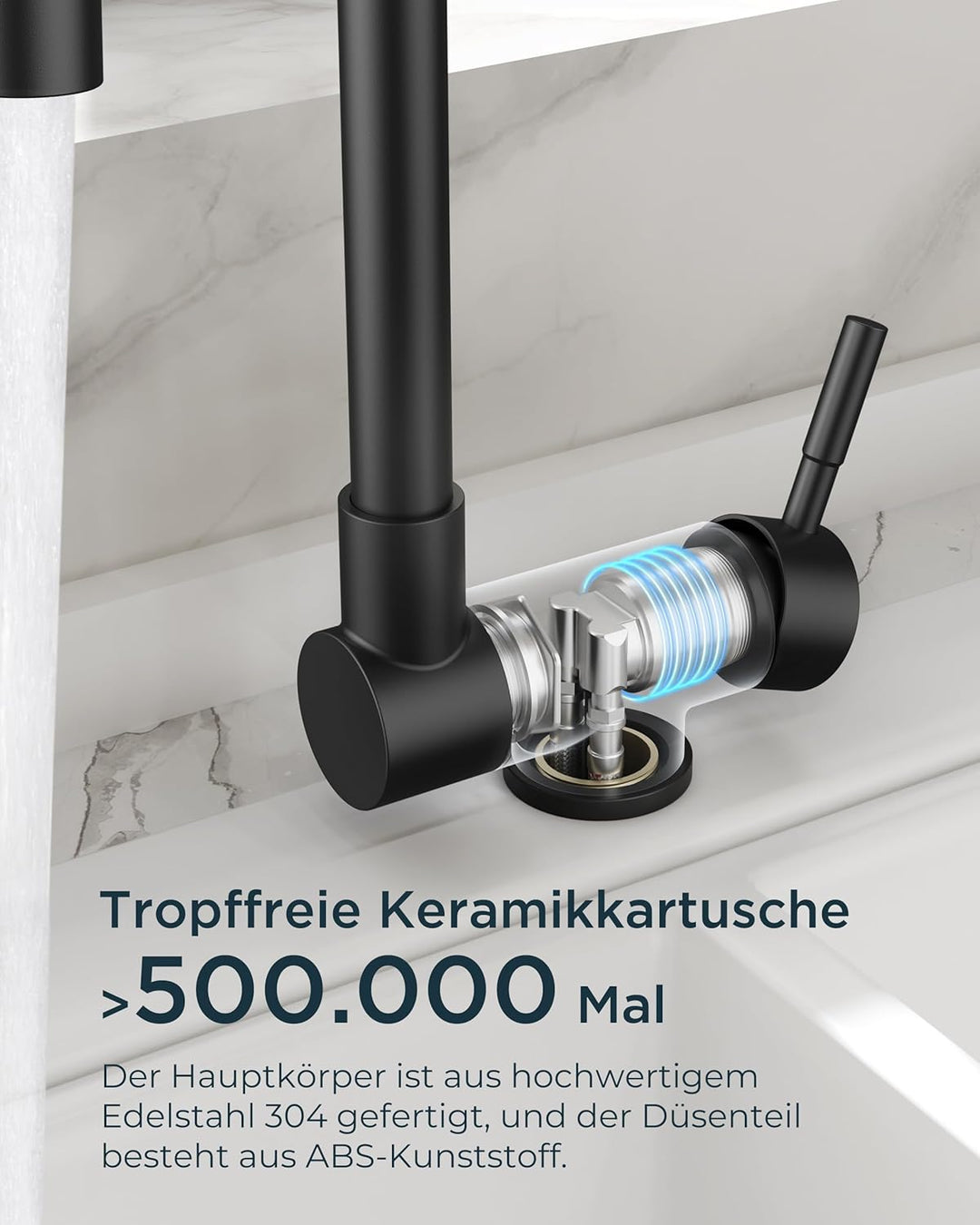 FORIOUS Wasserhahn Küche Schwarz, Küchenarmatur mit 360° Schwenkbar und Klappbar, L-förmiger Edelsta