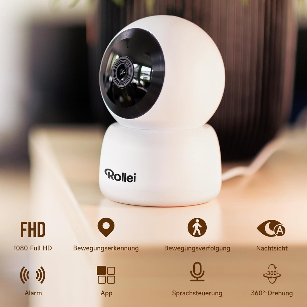 Rollei Indoor Security Cam IPC-88 - Full-HD 1080p, Bewegungsverfolgung & Nachtsicht, App- & Sprachst