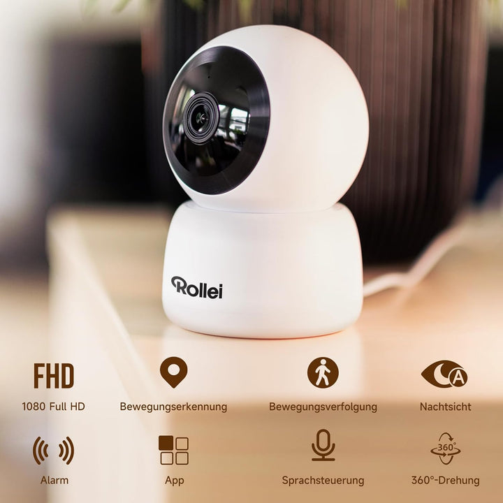 Rollei Indoor Security Cam IPC-88 - Full-HD 1080p, Bewegungsverfolgung & Nachtsicht, App- & Sprachst