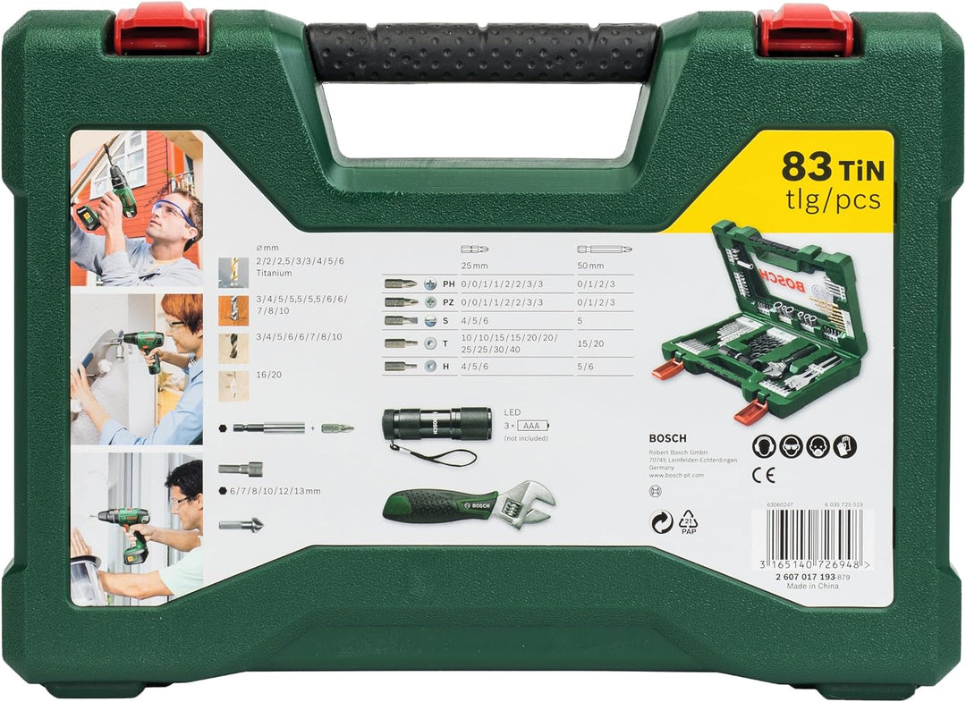 Bosch 83tlg. V-Line Titanium Bohrer und Bit Set (mit LED-Taschenlampe und Rollgabelschlüssel, für Ho