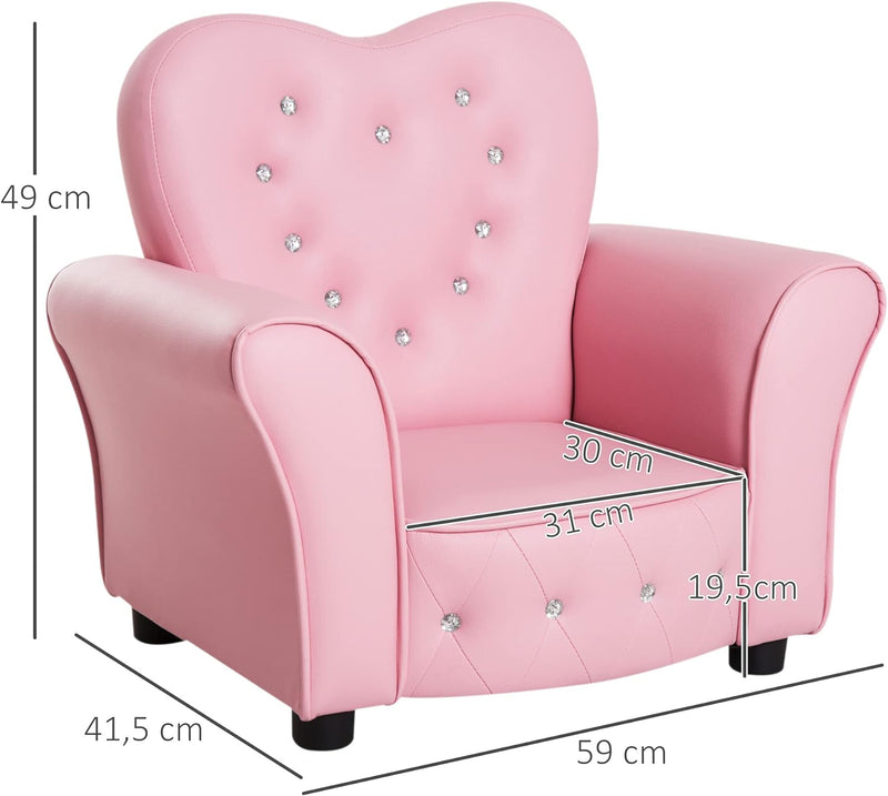 HOMCOM Kindersofa Kindersessel Prinzessin Minisofa Kinderzimmer Sofa herzförmig Rosa L59 x B41,5 x H