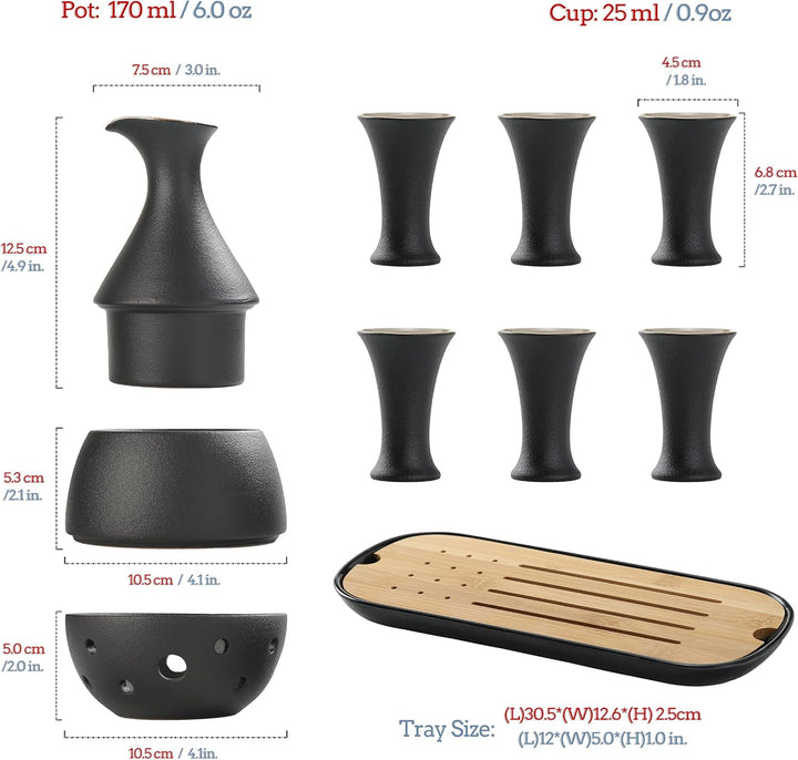 TEANAGOO Sake Set Japanisches Traditionell, Sake ReisweinSake, Karaffe (170 ml) mit 6 Sake Becher (2