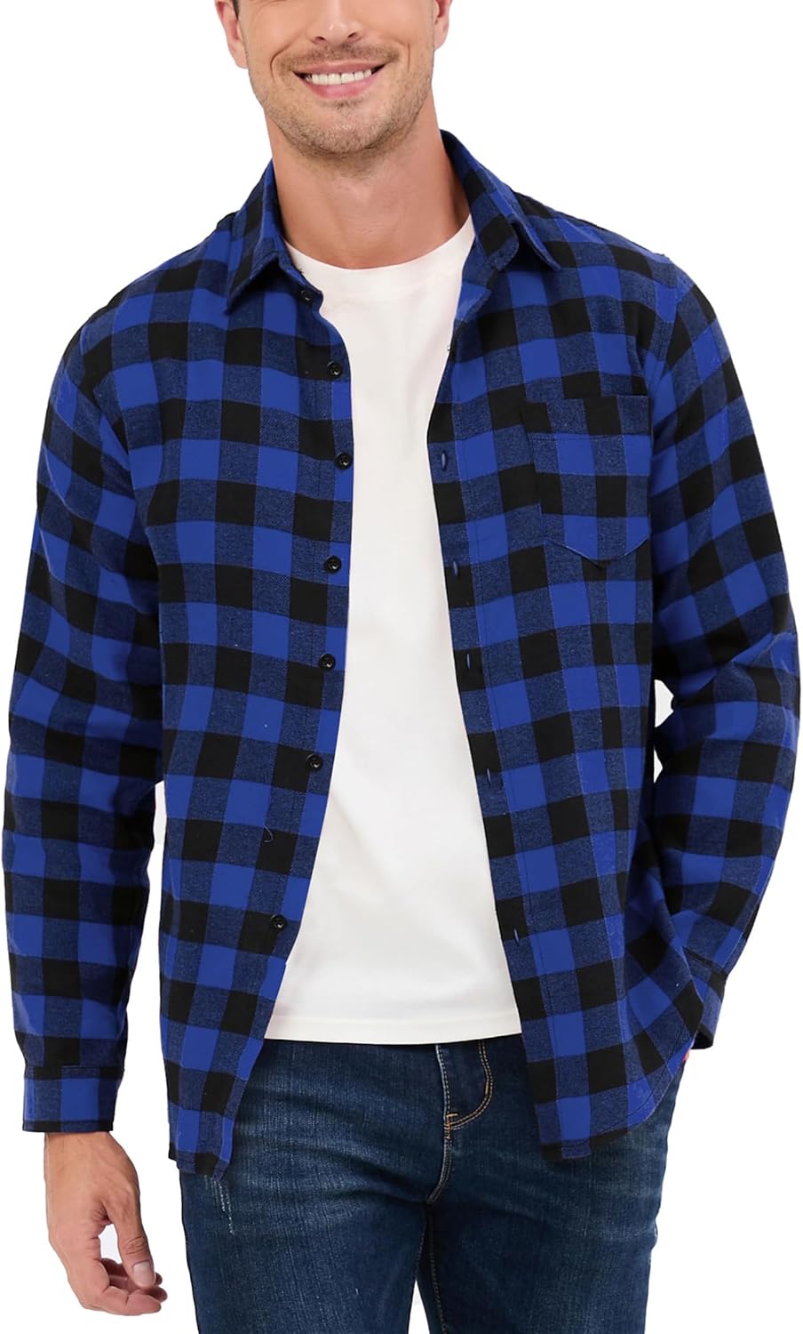 Yukiuiny Herren Holzfällerhemd 100% Baumwolle Langarm Kariertes Hemd Casual Button Down Flanell Frei