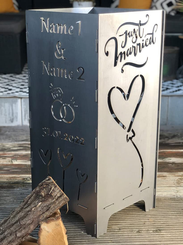 EXTRAVAGANT® Feuertonne Hochzeit Hochzeitsgeschenk PERSONALISIERT Namen Brautpaar Geschenk individue