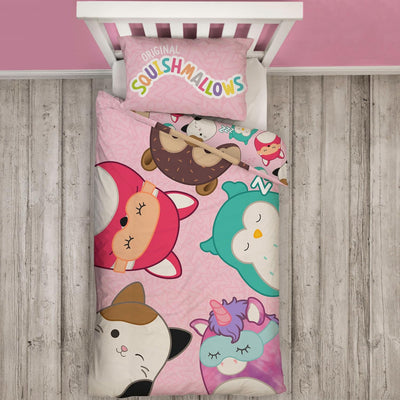 Squishmallows Bettwäscheset I Wendbares Einzelbett-Bezugsset I Kinderbettwäsche mit passendem Kissen
