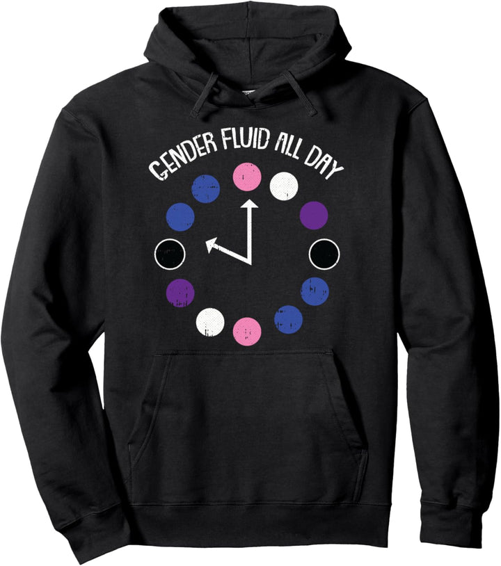 Gender-fluid All Day LGBT-Q Pride Funny Clock Proud Ally Pullover Hoodie