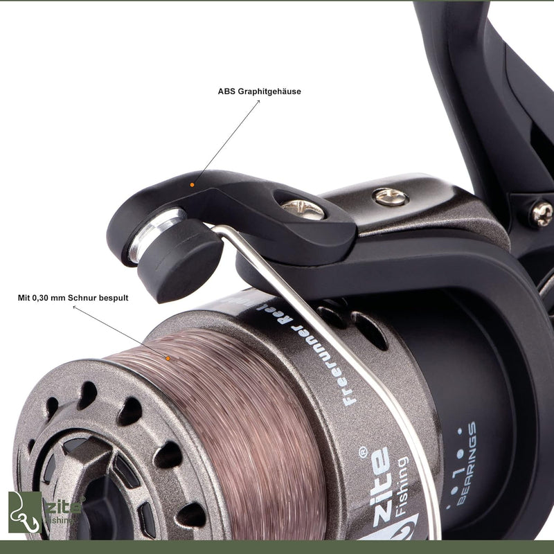 Zite Fishing Freilaufrolle Bespult - Angelrolle mit Schnur Monofil Braun 0,30mm - Freerunner Reel 40