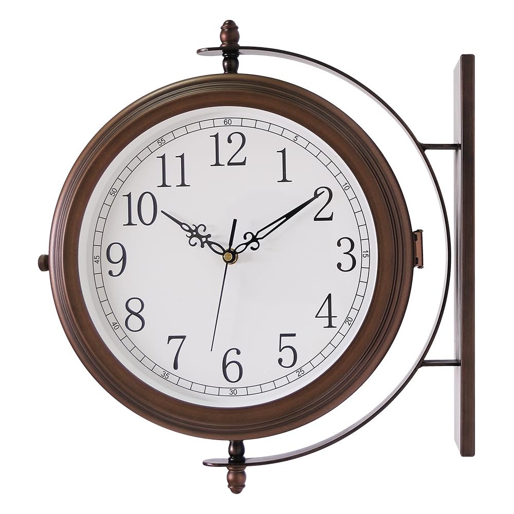 BESTIME 66264A 40,6 cm doppelseitige Metall-Wanduhr mit antikem rotem Kupfer. Stabiler Rahmen, leich
