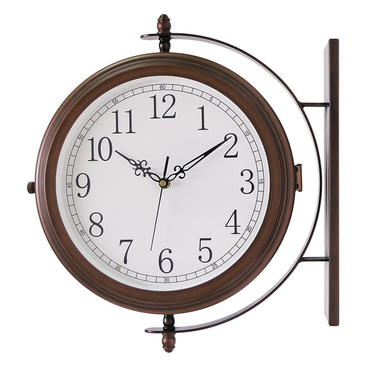 BESTIME 66264A 40,6 cm doppelseitige Metall-Wanduhr mit antikem rotem Kupfer. Stabiler Rahmen, leich