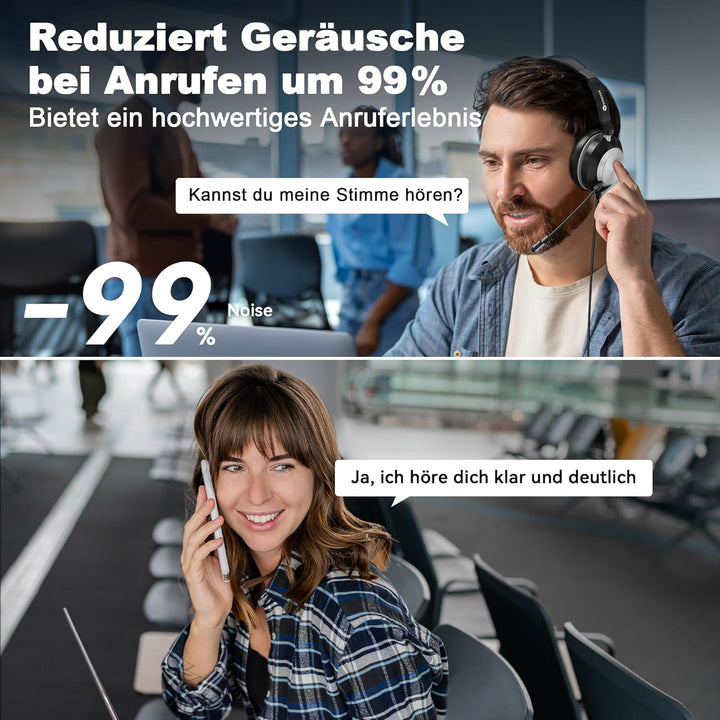 Voistek USB Headset mit Mikrofon für Laptop PC, Typ C-USB-3,5mm Jack, Wired On-Ear Kopfhörer mit Ger