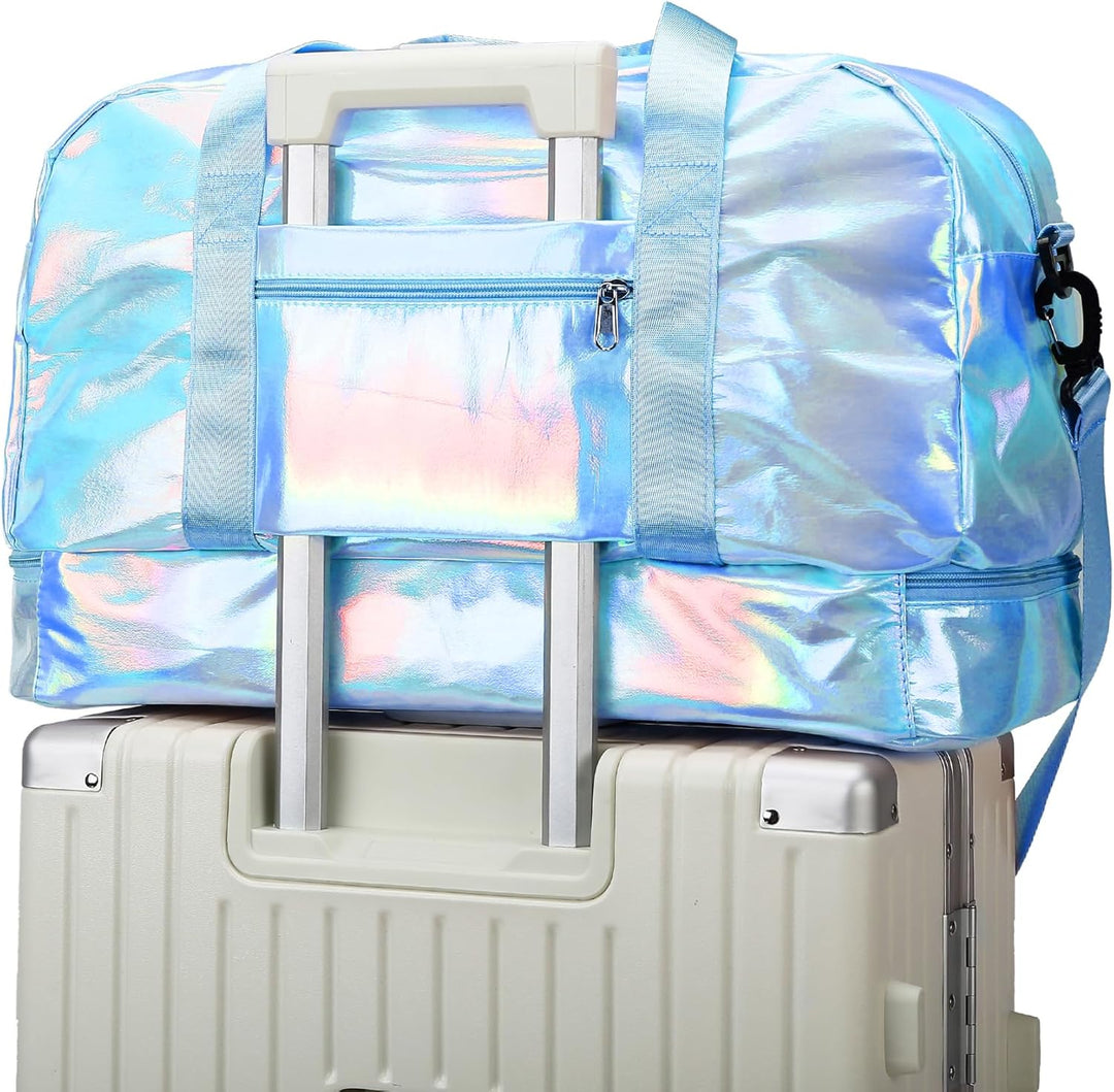 Sporttasche Damen, 40L Reisetasche Damen Weekender, Glitzer Sporttasche mit Schuhfach und Nassfach,