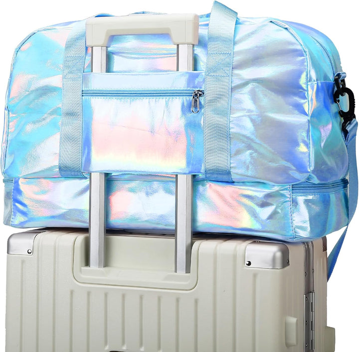 Sporttasche Damen, 40L Reisetasche Damen Weekender, Glitzer Sporttasche mit Schuhfach und Nassfach,