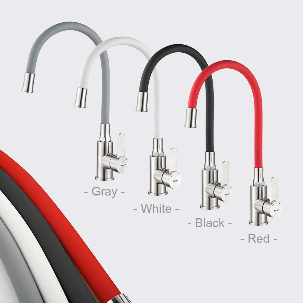 Ibergrif, Einhebel Küchenarmatur, Wasserhahn für Küche mit Weiss Flexibler Auslauf, Supersteel, Weis
