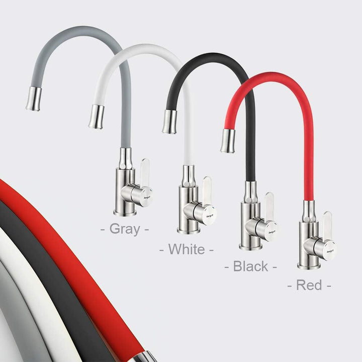 Ibergrif, Einhebel Küchenarmatur, Wasserhahn für Küche mit Weiss Flexibler Auslauf, Supersteel, Weis