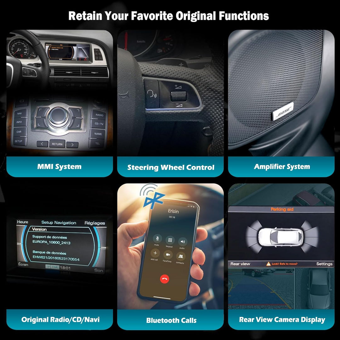 Erisin Qualcomm 8-Kern 4GB+64GB 8.8 Zoll Android 14 Autoradio Bluetooth GPS Navi für Audi A6 2005-20