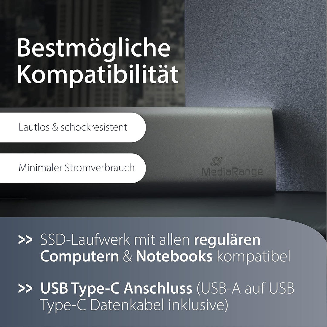 MediaRange Externes SSD Laufwerk 480 GB - USB Type-C Solid State Laufwerk mit 3.2 Gen 2 Flash Techno