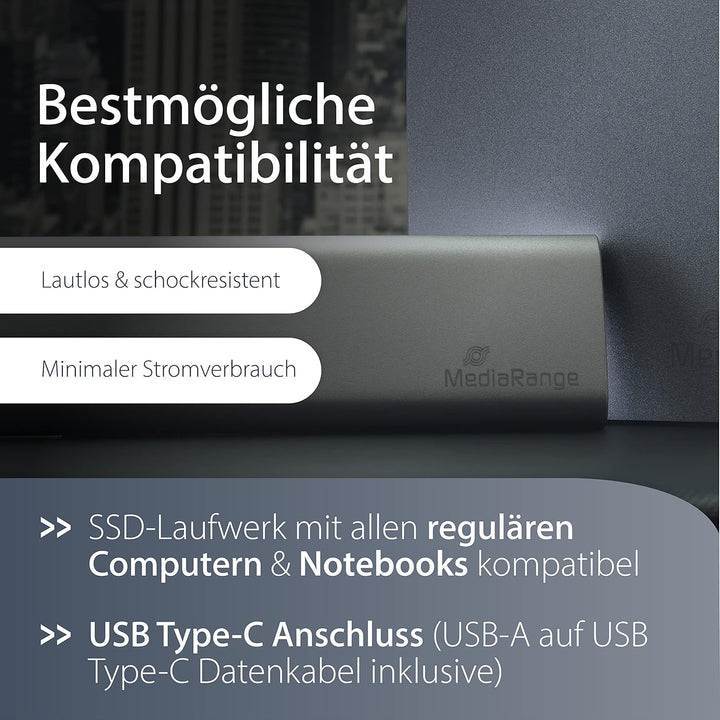 MediaRange Externes SSD Laufwerk 480 GB - USB Type-C Solid State Laufwerk mit 3.2 Gen 2 Flash Techno