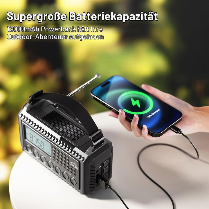 AM/FM/SW Baustellenradio, Kurbelradio mit Weltempfänger, Notfallradio Typ C Anschluss, Powerbank/SOS